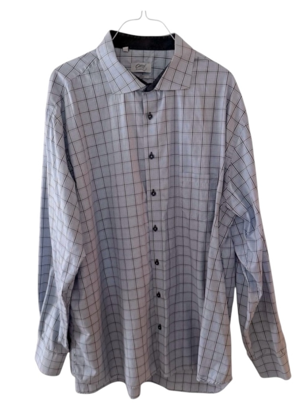 Oscar of Sweden Blue Check Men’s Button Up Dress Shirt Size XL Non Iron